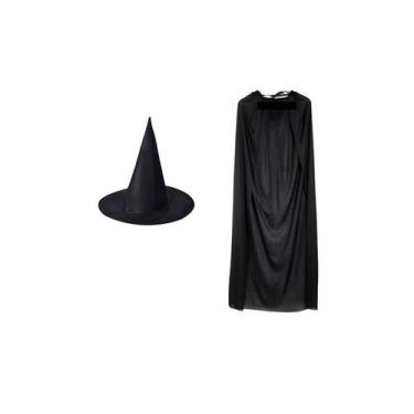 Imagem de Fantasia Bruxo Chapeu e Capa Adulto Halloween Festas - MC Presentes