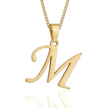 Imagem de Suweibuke Colar com inicial para homens e mulheres, meninos e meninas, banhado a ouro 18K, colar com pingente de 26 letras, joias personalizadas para presentes, Average, Aço inoxidável, Sem Pedra