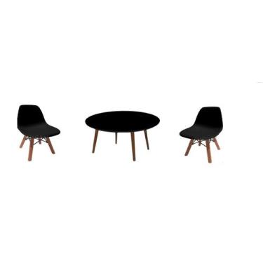 Imagem de Mesa 80cm Redonda Preto 4 Pé Palito 50cm 2 cadeira Infantil - jthome