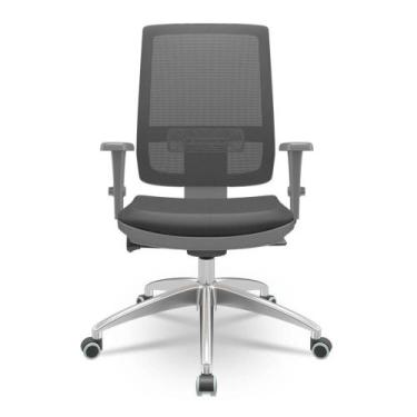 Imagem de Cadeira Brizza Diretor Grafite Tela Preta com Assento Vinil Preto Base