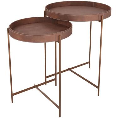 Imagem de Kit 02 Mesas De Canto Lateral Decorativa Industrial Sala De Estar Sintético Whisky P06...