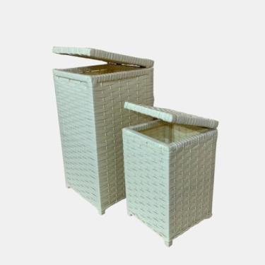 Imagem de Kit com 2 Cestos Organizadores Verticais para Roupa e Meia Suja Ideal para Lavanderia e Quarto de Bebe(Palha)