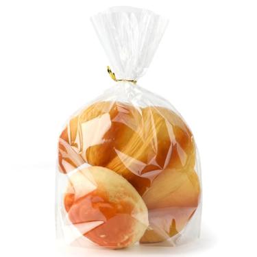 Imagem de 100 peças de plástico transparente de fundo plano de celofane sacos de brindes (19 × 22 × 8,1 cm) com laços para doces, pipocas, biscoitos, lanches, pequenos saquinhos de embrulho de bolos, bolsa de