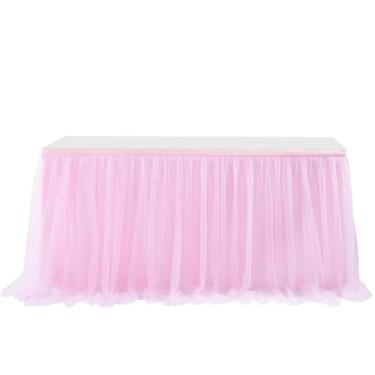 Imagem de Saias de mesa opcionais de 4 pés/6 pés/8 pés, tule para aniversário, festa de casamento, tutu, chá de bebê, festa de casamento, decoração para casa, rosa, 4 pés 1,22 x 0,77 m