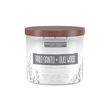 Imagem de Velas perfumadas Candle-lite Essential Elements Palo Santo + Oud Wood, frasco de 450 ml, orgulhosamente derramado nos EUA aromaterapia, 3 pavios com 45 horas de tempo de queima, perfeito para criar um