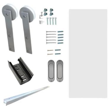 Imagem de Kit Porta Madeira 1,00x2,10m Primer + Trilho Correr 2,00m Escovado + B