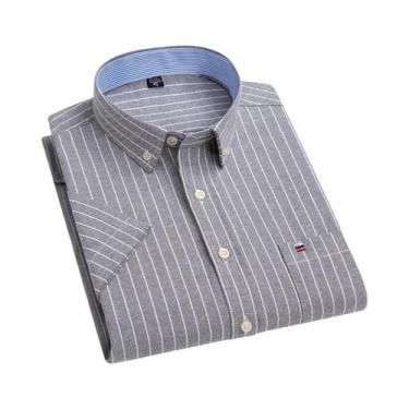 Imagem de Camisa Social Masculina Oxford 100% Algodão - Manga Curta, Xadrez, com