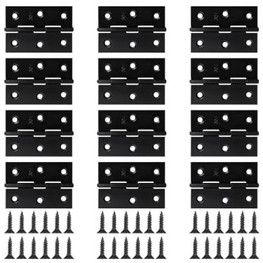 Imagem de Pacote com 12 dobradiças pretas de 7,6 cm para porta de móveis, janela, caixa de madeira, dobradiça de armário