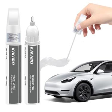 Imagem de KIKIMO Para tinta de retoque Tesla (multi-revestimento branco pérola (PPSW)), kit de reparo de pintura de carro para Tesla modelo Y/3/S/X, reparo de arranhões 2 em 1 com ponta de caneta e pincel, cor