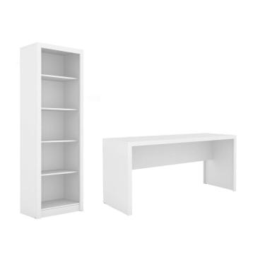 Imagem de Escritório com Mesa para Computador Simples Gavetas e Armário Branco - FdECOR