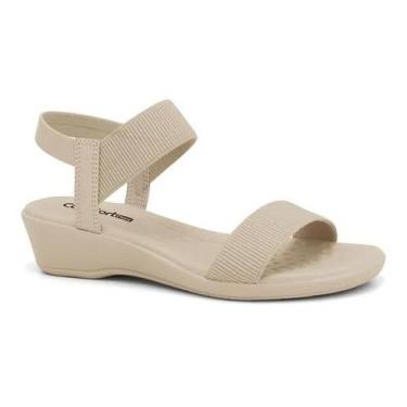 Imagem de Sandália Feminina Comfortflex Salto Anabela Elástico, 38, Almond