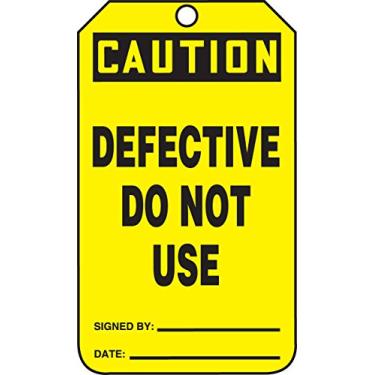 Imagem de Accuform Etiqueta de segurança MDT614CTP PF-Cardstock, legenda "Cuidado com defeito, não use", 14,6 cm de comprimento x 8,3 cm de largura x 0 cm de espessura, preto sobre amarelo (pacote com 25)