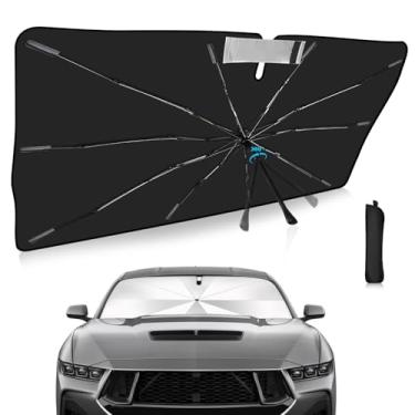 Imagem de Guarda-sol para para-brisa de atualização 2025, ajuste personalizado para Ford Mustang 2015-2025, capa de carro com proteção UV dobrável, escudo de chuva de emergência e protetor de painel - Acessório