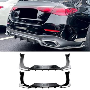 Imagem de Divisor de spoiler de para-choque traseiro compatível com E-Class W214 S214 2024+ kit de carroceria difusor de para-choque traseiro acessórios para carro (preto brilhante)