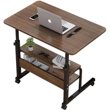 Imagem de Mesa ajustável para estudante computador mesa portátil para escritório em casa móveis pequenos espaços mesa sofá quarto cabeceira mesa aprender jogar jogo mesa sobre rodas móvel com mesa de armazenamento tamanho 80 x 40 cm marrom