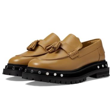 Imagem de Free People Mocassins femininos com borla Teagan – Cabedal de couro elegante – Sola plataforma articulada – Sola sintética, Café caramelo, 40
