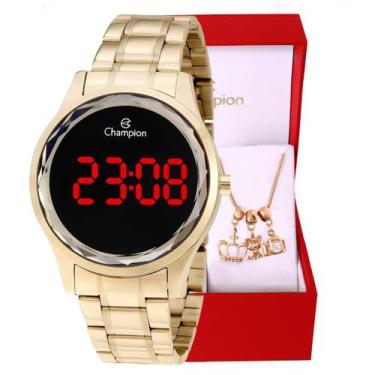 Imagem de Relógio Champion Feminino Digital Dourado CH48019V + Pulseira Berloque