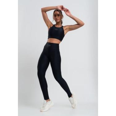 Imagem de Calça Legging Suplex Canelada com Brilho e Recortes Preto Salvatore Fa