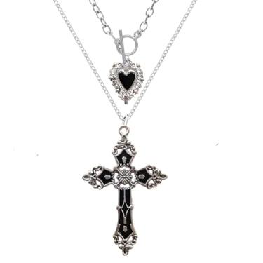 Imagem de Colar gótico em camadas para mulheres, colares vintage com pingente de cruz estilo punk colares de coração vermelho preto cristal gótico Y2k vampiro Halloween Victoria Mystic Witch Jewelry Accessories