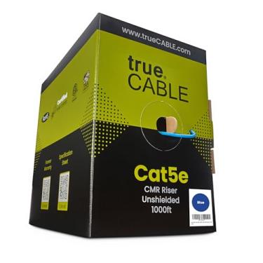 Imagem de TrueCABLE Cat5e Riser (CMR), 304,8 m, azul, 24AWG 4 pares de cobre sólido nu, 350 MHz, PoE++ (4PPoE), listado ETL, par trançado não blindado (UTP), cabo Ethernet em massa