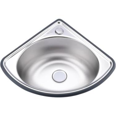 Imagem de Pia De Tigela Única Em Aço Inoxidável Triângulo, Pia De Canto Montada Na Parede, Pia De Banheiro Para Vaso Pequeno, Para Rv Caravan, Fácil De Instalar, Silver, B