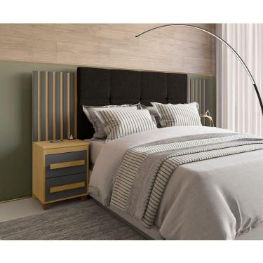 Imagem de Cabeceira Casal Extensível Com 2 Mesas De Apoio Ripado Suiça Cinamomo/grafite