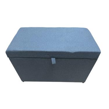Imagem de Puff Baú Estofado Retangular C/ Pistão á Gás Em Linho - Azul