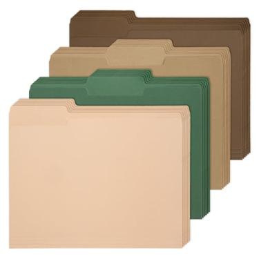 Imagem de Whaline Pacote com 24 pastas de arquivo marrom verde tamanho carta 4 cores verde sálvia marrom bolsos para arquivo com aba cortada 1/3 para material de sala de aula de escritório em casa, 22 x 29 cm