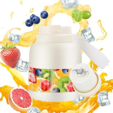 Imagem de Liquidificador branco portátil de 765 g, liquidificador de suco recarregável pessoal para shakes e smoothies, para sucos, receita nutritiva para escritório, academia, acampamento, viagens, atividades