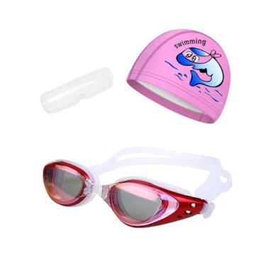 Imagem de Kit touca e óculos de natação infantil piscina com desenhos divertidos