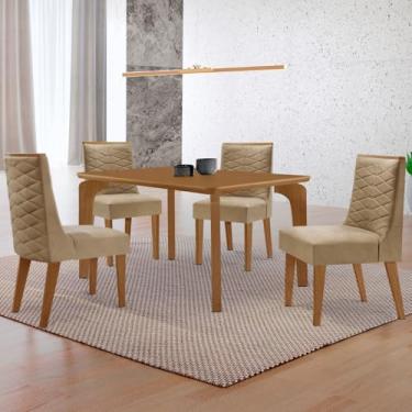 Imagem de Mesa de Jantar Liz 120cm MDF Canto copo e com 4 Cadeiras Safira