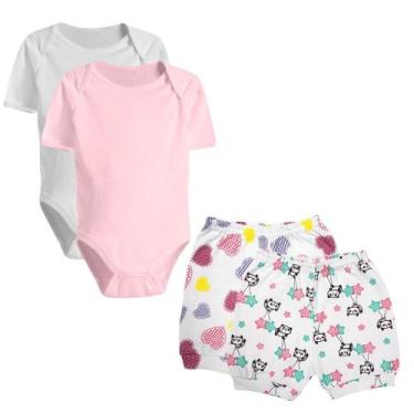 Imagem de Kit 4 Pç Body Manga Curta Liso Short Estampado Roupa de Bebê - Koala B