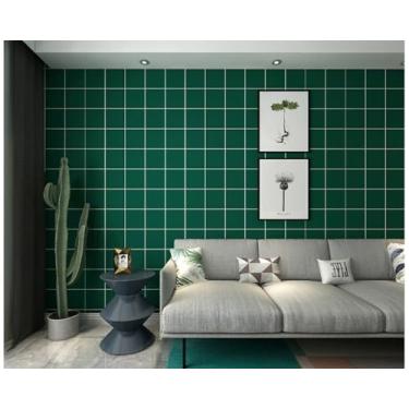 Imagem de Papel de parede moderno simples geométrico quadrado PVC não autoadesivo sala de estar quarto escritório loja papel de parede verde escuro 53 * 950 cm