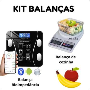 Imagem de Kit Balança Banheiro 180kg + Balança Cozinha Digital 10kg Alta Precisã