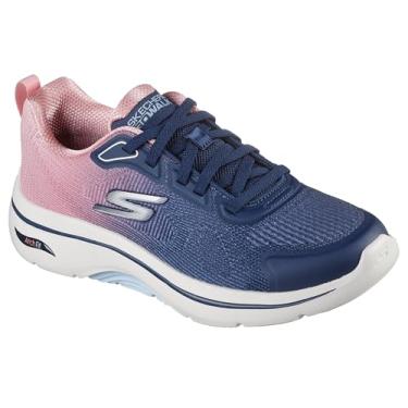 Imagem de Skechers Go Walk Arch Fit 2.0 Tênis feminino, Têxtil azul-marinho com acabamento rosa, 38