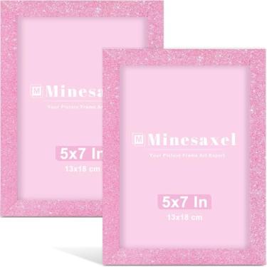 Imagem de Minesaxel Conjunto de 2 porta-retratos com glitter rosa, 12 x 17 cm, galeria de parede, 13 x 18 cm, moldura de arte divertida e brilhante para parede ou mesa