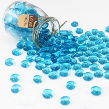 Imagem de ginojex Contas de vidro de 500 g, enchimento de vaso, decoração de cascalho, mármores de vidro plano, pedras, pedras, aquário, rochas, arte decorativa para casa, artesanato - azul claro