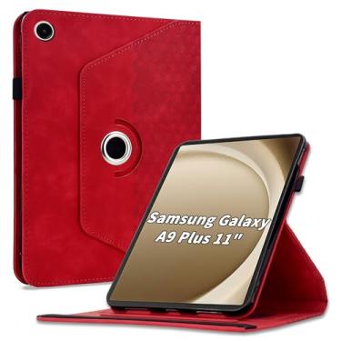 Imagem de Varohix Capa para Samsung Galaxy Tab A9 Plus 11 polegadas (SM-X210/X216/X218), capa protetora de couro PU com rotação de 360 graus com hibernar/despertar automático, suporte para cartão e alça de