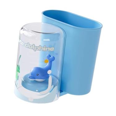 Imagem de Fxzqgnh Suporte para Escova de Dentes com Desenho Animado, Suporte para Copo de Enxágue, Economizador de Espaço, Moderno, Suporte, Caixa Fofa para Guardar Pas, Azul, Tamanho real