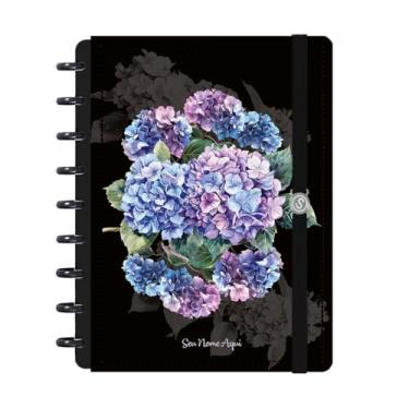 Imagem de Caderno de Disco Inteligente Personalizado Iscool M Floriografia Hortênsias Preto