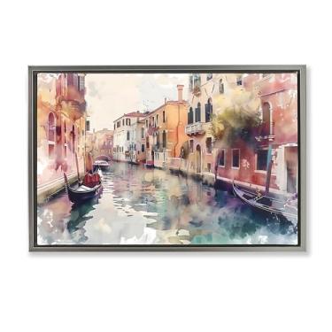 Imagem de Stupell Industries Canal de Veneza Estilo Aquarela Cinza Emoldurado Tela Flutuante Design de Arte de Parede por LSR Creative Studio, 17 x 25