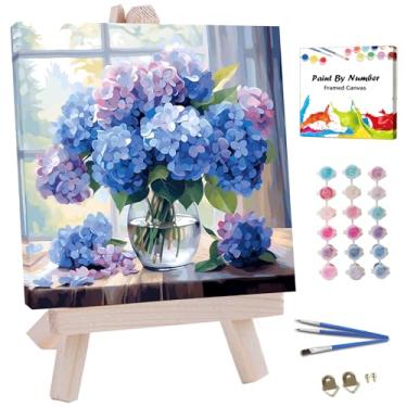 Imagem de JUJUHOOD Kit de pintura de flores de hortênsias por números para adultos iniciantes e crianças de 8 a 12 anos, pintura de flor roxa por número sem cavalete, pintura simples por números para decoração
