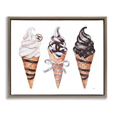 Imagem de Stupell Industries Design de arte de parede em tela flutuante marrom sorvete de marca de moda por Amanda Greenwood, 25 x 31