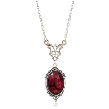Imagem de Meztole Colar gótico camafeu feminino vermelho sangue roxo preto Stardust colar com pingente de cristal gótico vintage lágrima em relevo colar de Halloween joias acessórios para fantasias, Metal, Sem