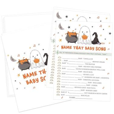 Imagem de Jogo de chá de bebê Name That Baby Song Halloween, 30 jogos de revelação de gênero de Halloween para convidados (cartão de resposta incluído) 12,7 x 18 cm, perfeito para decorações de revelação de