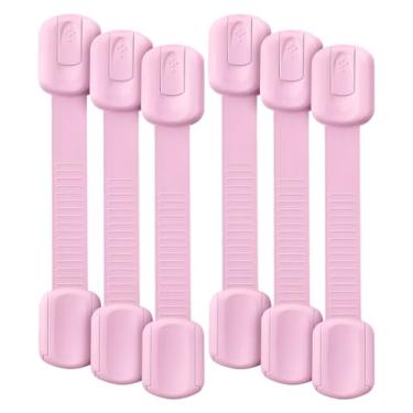 Imagem de Bates- Fechaduras de alça de segurança para crianças, pacote com 6, fechaduras de armário de bebê rosa, fechaduras de banheiro à prova de bebê, fechaduras de gaveta à prova de crianças, fechaduras de