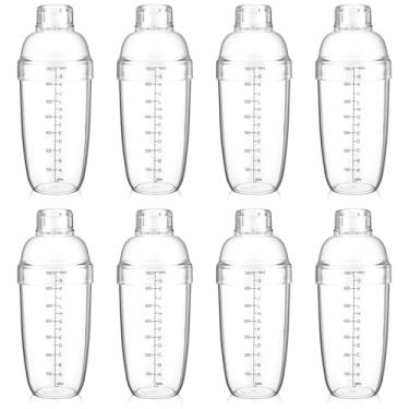 Imagem de 8 peças de coqueteleira de plástico com escamas e coador, coqueteleira transparente com ferramenta de mistura de barra de plástico para chá, café, bolha, chá, leite