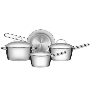 Imagem de Jogo de Panelas Tramontina Allegra em Aço Inox com Fundo Triplo e Tampas de Inox 4 Peças 65650270