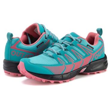 Imagem de OUTJET Tênis feminino à prova d'água leve antiderrapante para caminhada para uso ao ar livre, À prova d'água - rosa, 37