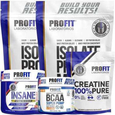 Imagem de 2X WHEY ISOLATE 900G l CREATINA PURA 250G l BCAA 150G l PRÉ TREINO INSANE 200G FRUIT PUNCH l PROFIT-Unissex